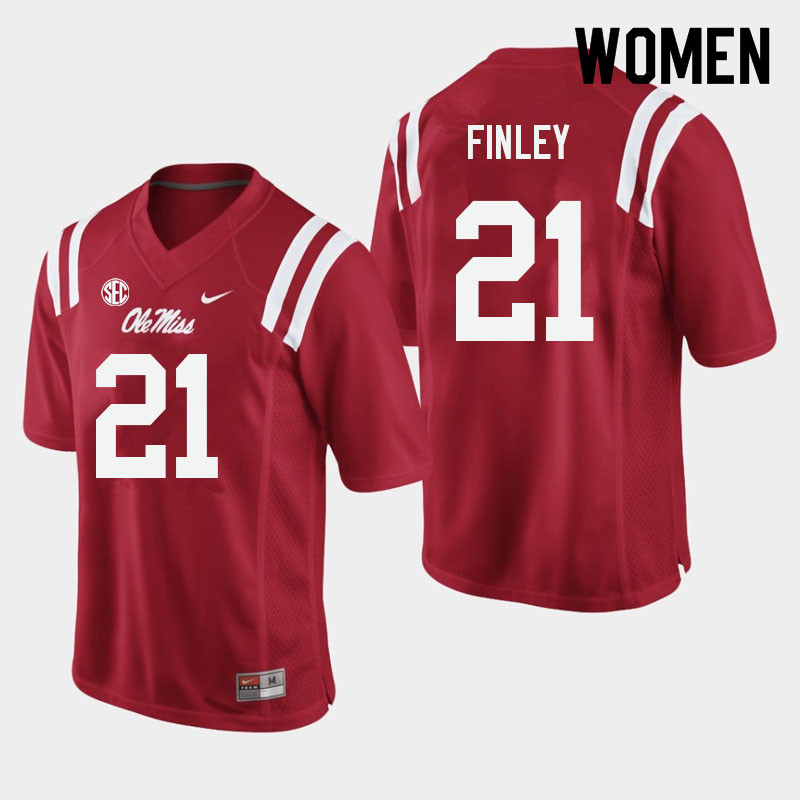 Women #21 AJ Finley Ole Miss Rebels College Football Jerseys Sale-Red - Click Image to Close